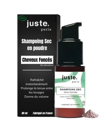 Juste.Paris Shampoing Sec Poudre Bio Sans A rosol - Cheveux Fonc s - 50 utilisations - Absorbe le S bum Redonne Volume et Douceur Parfum Yuzu - Fabriqu en France Spray - Cheveux Fonc s
