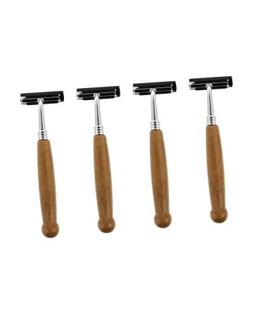 Beavorty 4 pieces of razor with bamboo handle Male razor tools to shave beard manual beard trashes Double razor body double -edged handle made of bamboo razor blade