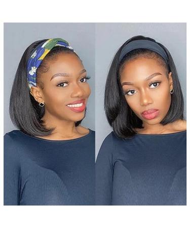 Short Bob Headband Wig Human Hair Wigs for Black Women Straight Headband Bob Wigs Human Hair None Lace Front Wigs Natural Color Human Hair Headband Wigs Bob Wigs 150% Density (12 Inch)