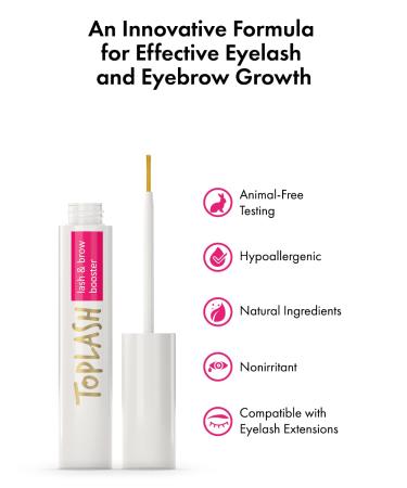 TOPLASH Eyelash Growth Serum - Natural, Cruelty-Free, Hypoallergenic Formula for Longer, Thicker Brows & Lash Boost - 0.1 fl.oz - Buy Online on GoSupps.com