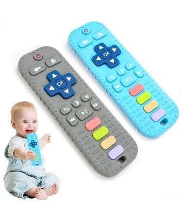 Baby Teething Toys 2Pack Teething Toys for Babies 6-12 Months 0-6 Months Baby Toys 6 to 12 Months Remote Control Teething Toys Newborn Baby Teether Infant Toys for Baby Boy Girl Toys (Gray+Blue) Gray + Blue