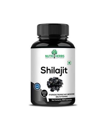 Exportmall Nutriherbs Pure Shilajit/Shilajeet Extract 500mg Capsules for Stamina Enhanced Performance & Muscle Growth - 90 Veg Capsules