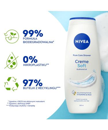 NIVEA Creme Soft Nourishing Shower Gel with Almond Oil Gentle Cream Cleansing Body Wash 500 ml (16.9 oz) Silky Soft Foam for Smooth & Hydrated Skin - Buy Online on GoSupps.com