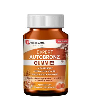 Forté Pharma - Expert AutoBronz Gummies | Tan Food Supplement | Natural Haired Complexion, Sun Preparer - Carrot, Vitamin C, Minerals, Selenium | 100% Vegan | 60 Gummies, 2/day