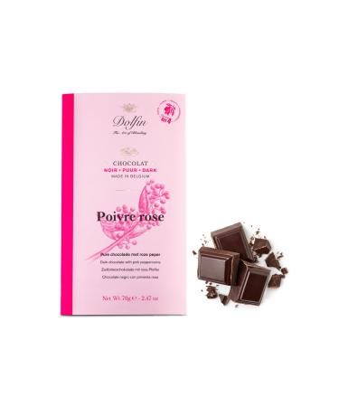 Dolfin Dolfin | 60% Dark Chocolate and Pink Pepper | 60% Cocoa Bar with Pink Pepper - 1 x 70 Gr | Dark Chocolate Snack