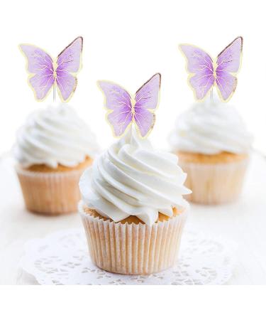 66 Pack Purple Gold Butterfly Cupcake Toppers for Wedding & Birthday Party Decor - Buy Online on GoSupps.com