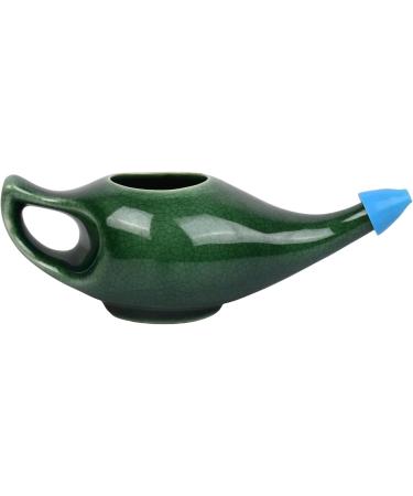 HealthGoodsIn Ceramic Neti Pot Premium Handcrafted Durable Dishwasher Safe with 2 Silicone Nozzle Tip 225 Ml. (7.6 FL Oz) Capacity (Green Crackle) - Buy Online on GoSupps.com
