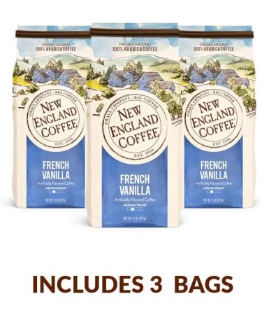 New England Coffee French Vanilla Medium Roast Ground Coffee Lot de 3 sachets de caf 325 ml - Buy Online on GoSupps.com