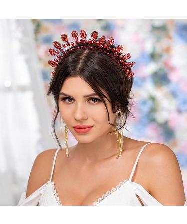 Flayem Red Crystal Headband Rhinestone Hairband Red Beads Hairhoop Party Costume Christmas Hair Accessories for Women and Girls - Buy Online on GoSupps.com