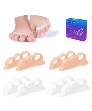 4 Pairs Hammer Toe Corrector Hammer Toe Cushions Pads 3 Loop Design Toe Straightener Overlapping Relief Separator Hammer Toe Support Crest for Women & Men Joint Realign Cushion Support White+beige 3 Loop