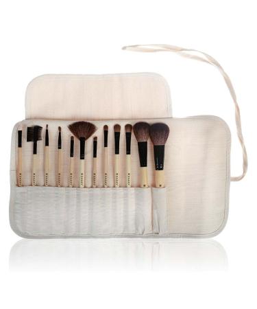 SHANY Professional 12 Piece Natural Hair Cosmetics Bamboo Brush Set with Microfiber Rolling Pouch and Instructions Vegan Gal