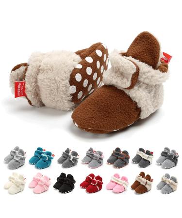 EDOTON Unisex Newborn Winter Boots Warm Stripe Bootie Non-Slip Sole Soft Stay On Ajustable Bootie Sock 12-18 Months Coffee