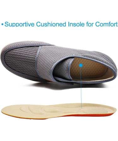 Men's Diabetic Edema Lightweight Walking Shoes | Wide Mesh Sneakers for Elderly Swollen Feet | Adjustable Strap, Easy On/Off | Plantar Fasciitis Relief - Gray, Size 13 - Buy Online on GoSupps.com