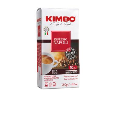 Kimbo Espresso Napoli Ground Coffee | Dark Roast Intensity 10/13 | Intense Aroma & Long-Lasting Flavour | Roasted Blended and Made in Italy | Perfect for Espresso & Moka Pot | 250g / 8.8oz (Pack of 20)