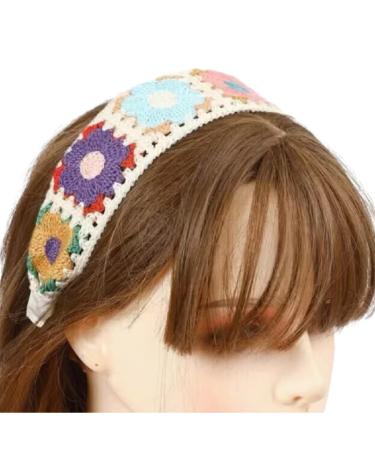 Limtula Floral Knitted Headband for Women Stretch Turban Floral Crocheted Granny-square Ethnic Style Tie Head Wrap Headband Colored flower he