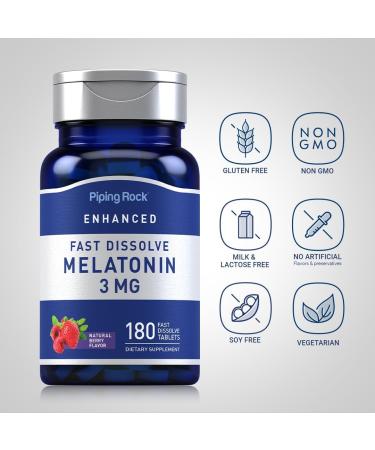 Piping Rock Melatonin 3mg | 180 Fast Dissolve Tablets | Berry Flavor | Adult Support Formula | Non-GMO Gluten Free - Buy Online on GoSupps.com