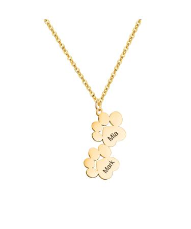 Personalized Paw Print Necklace Engraved Name Necklace Custom Dog Paw Pendant Necklace with 1-4 Names Pet Memorial Jewelry for Pet Lovers Mom Necklace with Kids Names Mothers Day Gift Gold