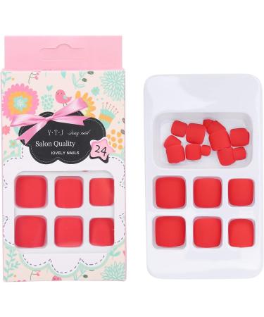 Brrnoo 24-Piece Monochrome False Toenails - Press-On Short Quadratic Fake Toenails for Women & Girls - Red | International Shipping Available - Buy Online on GoSupps.com