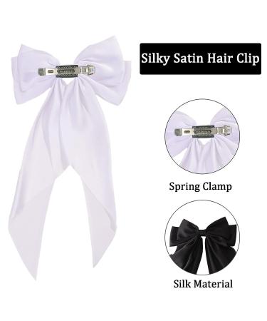 2pcs Big Silky Satin Hair Bows for Women and Girls, Black & White French Bowknot Hair Barrettes with Metal Clips - 90's Hair Dress Up Accessories - Buy Online on GoSupps.com
