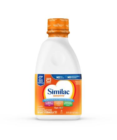 Similac Sensitive Infant Formula for Fussiness & Gas Due to Lactose Sensitivity Ready-to-Feed Baby Formula 32-fl-oz Bottle