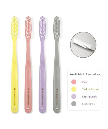 Dr.Golden Turtle Long Head Toothbrush 4-Pack | Dentist Designed | Plaque Remover | Adult Tooth Brushes Set | Medium Hard | Smokers Toothbrush - Buy Online on GoSupps.com