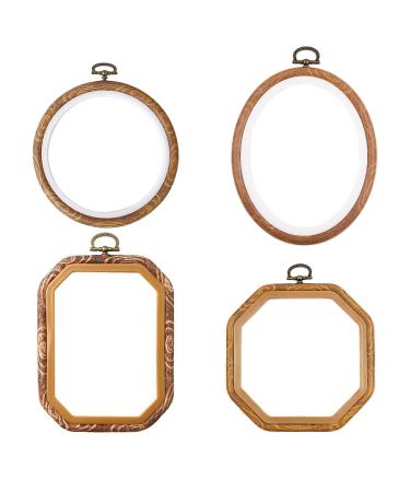 MWELLEWM 4 Pcs/Set Embroidery Hoops Imitated Wood Plastic Display Frame Reusable Circle Oval Rectangular Octagonal Cross Stitch Hoop Ring for Art Craft Sewing and Hanging Ornaments Home Decor Round  Oval  Rectangle  Octa...
