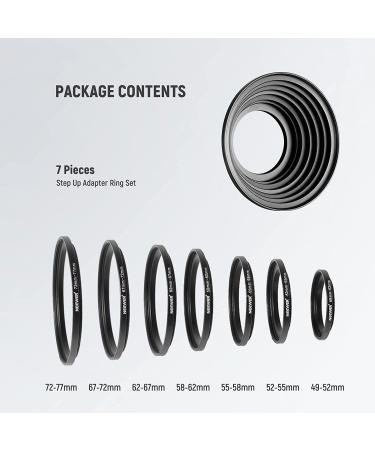 Neewer 7pcs Filter Step Up Rings Set 49mm-77mm for Lens Adapter - Stepping Rings 49-77mm - Buy Online on GoSupps.com