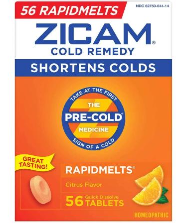 Zicam Zinc Cold Remedy RapidMelts Quick-Dissolve Tablets Citrus Flavor 56ct
