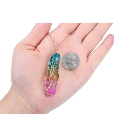 Tree of Life Rainbow Quartz Crystal Pendant Necklace - Chakra Healing Jewelry Gift - Buy Online on GoSupps.com