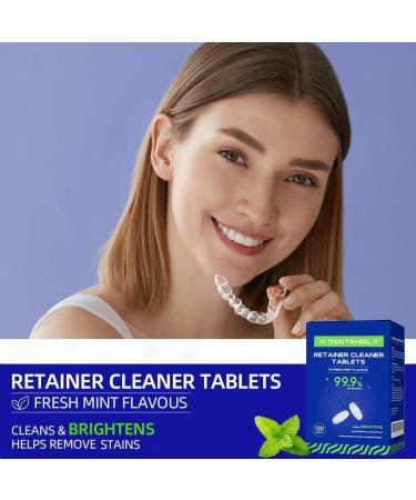 Dentshield Retainer Cleaning Tablets - 120 Minty Fresh Braces & Denture Cleaner Tabs for Stain-Free Retainers | 4 Months Supply - Buy Online on GoSupps.com