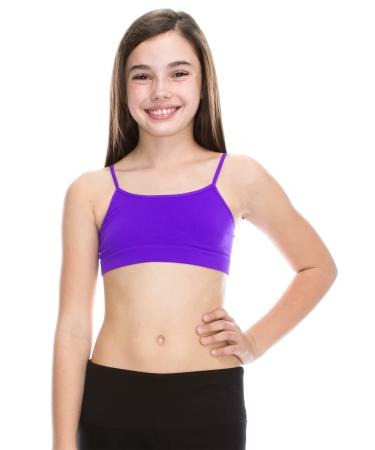 Kurve Girls Training Sports Bra  Seamless Bralette Kids Crop Cami Tank Top Neon Purple 4-8 Years