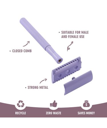 Kinghood Double Edge Safety Razor for Men & Women - Eco Friendly & Zero Waste Reusable Razor with Metal Handle and 10 Blades (Light Purple) - Buy Online on GoSupps.com