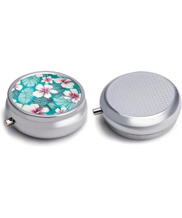 Round Tropical Hibiscus Pill Box - 3 Compartment Decorative Metal Organizer - Portable Pocket Pill Case | Style-34 - Buy Online on GoSupps.com