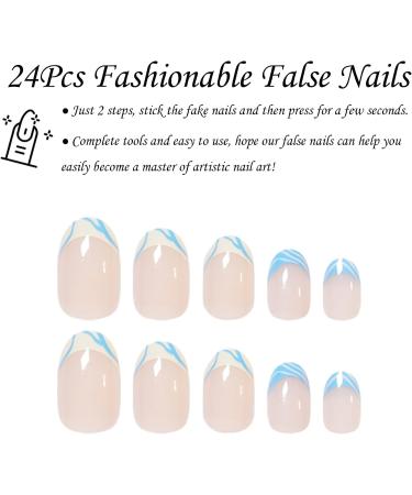 French False Nails Short 24Pcs Almond Fake Nails Light Teal Swirl Press on Nails - Nail Art Gradient Set - Buy Online on GoSupps.com