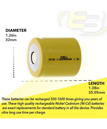 Buy 3x Exell 1/2D 1.2V 2500mAh NiCD Flat Top Rechargeable Batteries - Ideal for Data Loggers Portable Monitors Tools & More - International Shipping Available - Buy Online on GoSupps.com