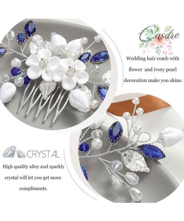 Blue Crystal Bride Wedding Hair Comb - Silver Flower Bridal Hair Accessories for Women and Girls - Buy Online on GoSupps.com