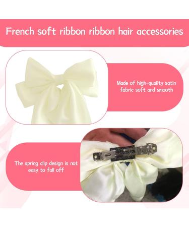 Nuqin Ribbon White Hair Bow White Bow Long Tail French Ribbon White Hair Bow Soft Silky Satin White Bow Hair Clip with Metal Clip for Party Women Girls(Off White) - Buy Online on GoSupps.com