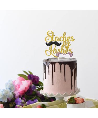 Tenhaisi Staches or Lashes Cake Topper - Gender Reveal Party Decoration Supplies - Boy or Girl/He or She Baby Shower Cake Decor - Gold Glitter Cake Topper - Buy Online on GoSupps.com