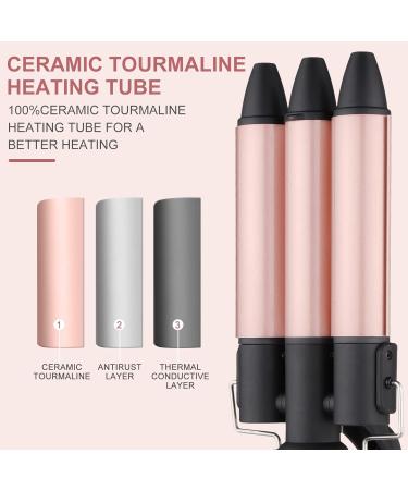 Lockenstab 3 Barrels Curling Iron for Beach Waves | Large Curls Mermaid Rod - 25mm Pink & Black - Perfect for Short & Long Hair - Buy Online on GoSupps.com