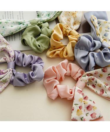 5PCS Floral Chiffon Bow Hair Scrunchies - Short Hair Scarf with Ribbon Hair Bow Ties for Women - Buy Online on GoSupps.com
