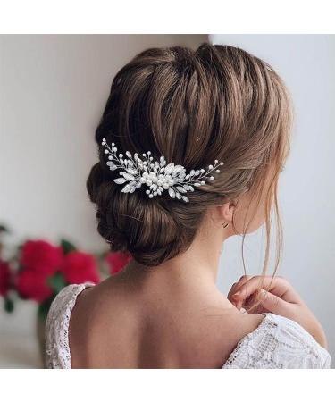 Latious Pearl Bride Wedding Hair Comb Silver Crystal Bridal Hair Pieces Leaf Hair Clip Hair Accessories for Women and Girls (A-Silver) - Buy Online on GoSupps.com