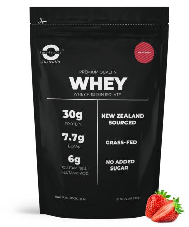 Pure Product Australia - Whey Protein Isolate & Hydrolyzed - Premium Grass Fed - 30g Protein per Serve Fast Absorbing - Non-GMO - Easy Digesting - NZ Protein - 3kg (6.6 lbs) Strawberry