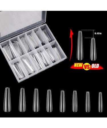 240 Pcs XXL Clear French Coffin Shape Nail Tips - Full Cover False Nails for DIY - 12 Sizes Assorted in Box - Buy Online on GoSupps.com