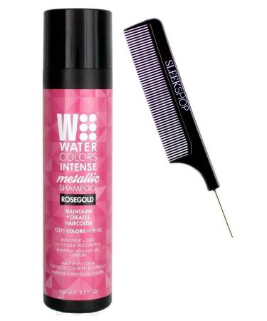 tadl Comb + METALLIC ROSEGOLD - WATERCOLORS by T ROSE GOLD Color Depositing Sulfate-Free Shampoo Maintains & Enhances Haircolor (w/ SIeekshop Steel Pin Rat Tail Comb) Water Colors Hair Dye Maintenance Wash (Intense Rosegold - 8.5 oz)