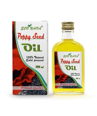 ECO NAVA Poppy Seed Oil 200 ml | 100% Natural Cold Pressed | Unrefined Raw Vegan | Gluten-Free | Great for Cooking, Salads, Hair, Face & Skin Care - Buy Online on GoSupps.com