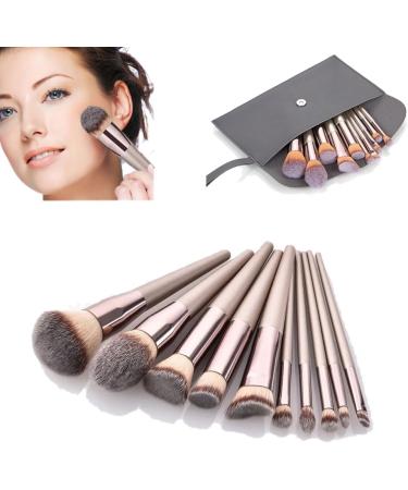 Makeup Brush Set with Blush Contour Foundation Flat Angled Blending Definer & Concealer Make up Brushes - Synthetic Bristles Champagne Gold Pouch Included - Professional & Vegan-Friendly - Buy Online on GoSupps.com
