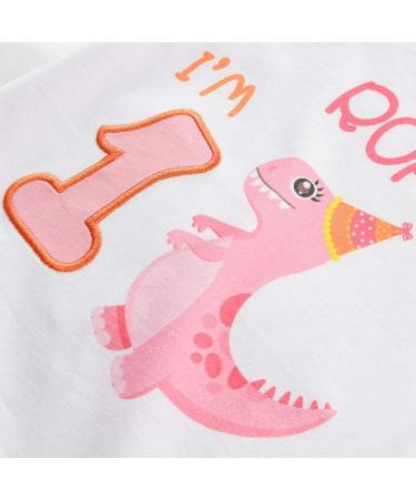 1st Birthday Girl Dinosaur Party T-Shirt | Baby B-Day Themed Tee | Gift for 1 Year Old - White - Buy Online on GoSupps.com