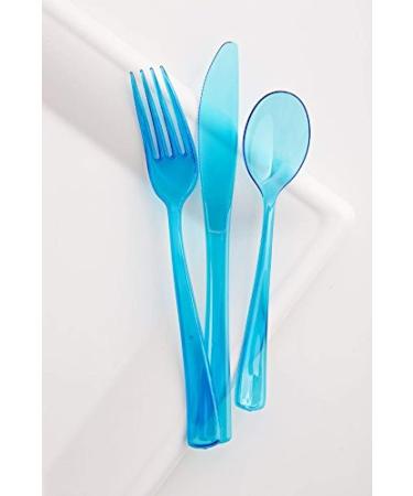 18 Piece Turquoise Blue Plastic Cutlery Pack (6 Forks 6 Knives 6 Dessert Spoons) - Buy Online on GoSupps.com