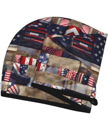 American Flag Patchwork Coral Velvet Dry Hair Cap | Best for Home Travel Pool Parties & Baths - Shop Now - Buy Online on GoSupps.com
