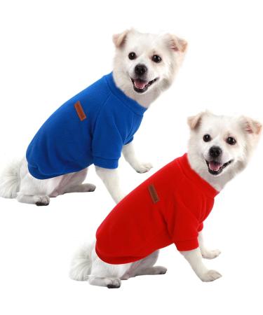 Hualisiji dog sweater fleece dog sweater Small dogs warm dog sweater for chihuahua softness comfort and heat suitable for small medium and large dogs (M red+dark blue) M 2PCs red+dark blue